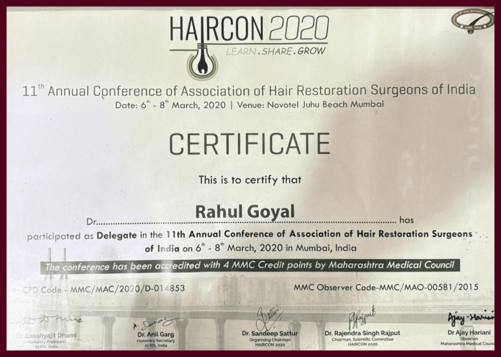 Dr. Rahul Goyal's Certificate