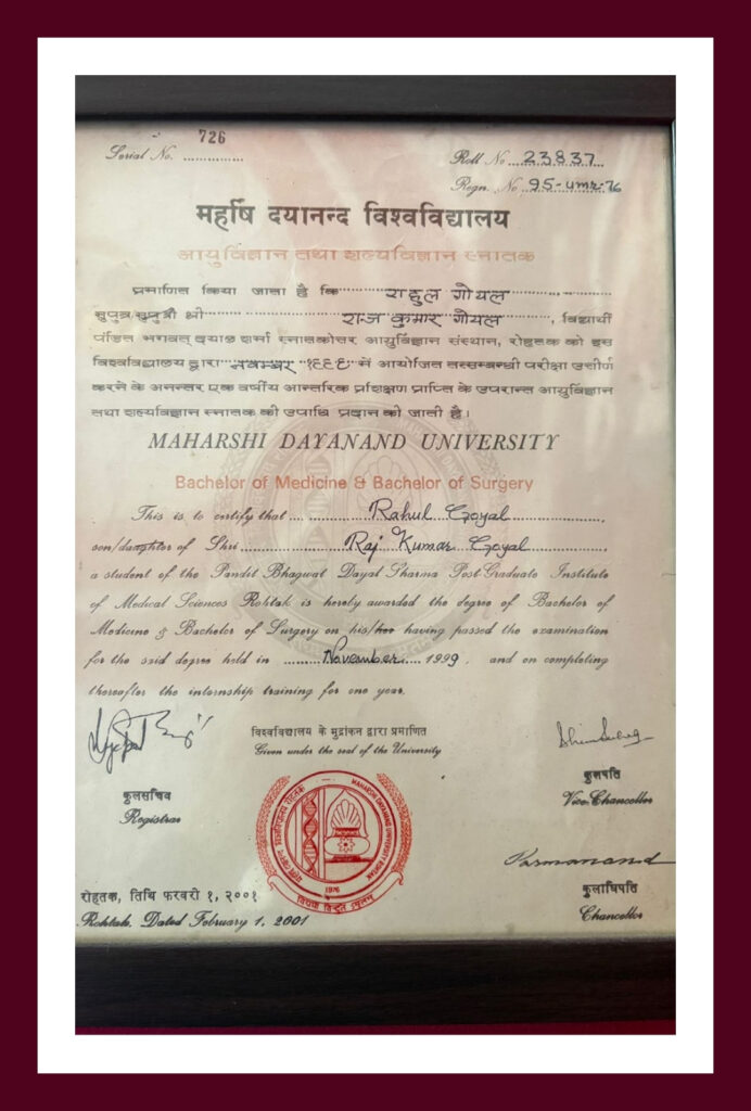 Dr Rahul's Certificates