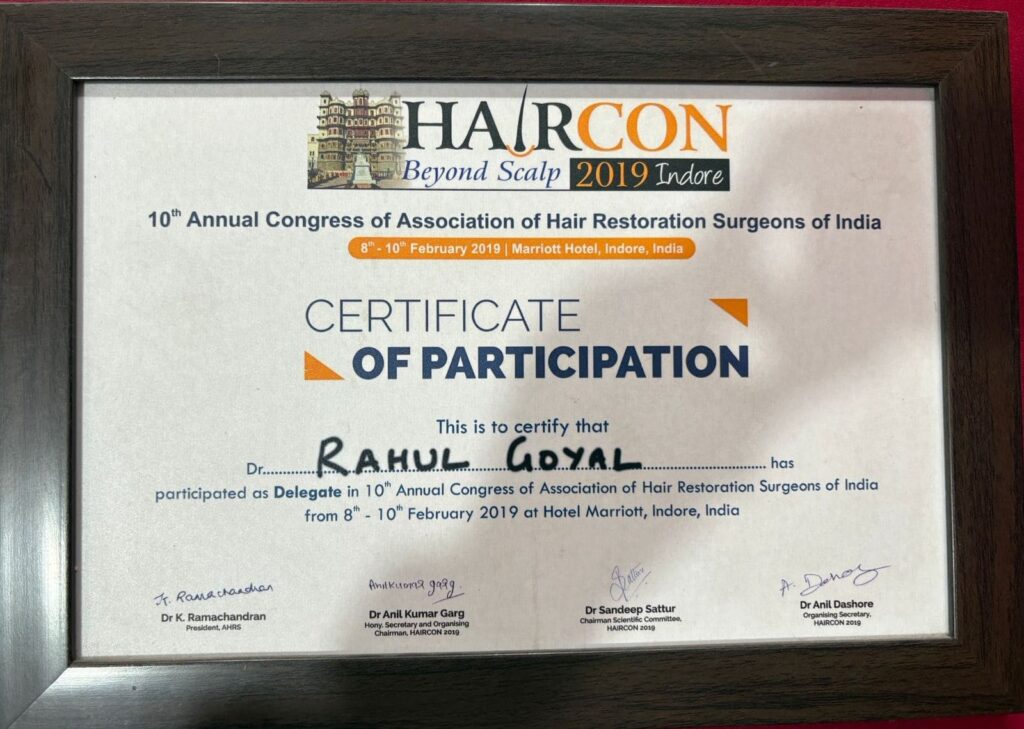 Dr. Rahul Goyal Certificate